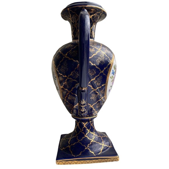Formalities by Baum BrosCobalt Blue and Gold Urn Vase 13" Porcelain 1980’s - Picture 4 of 7